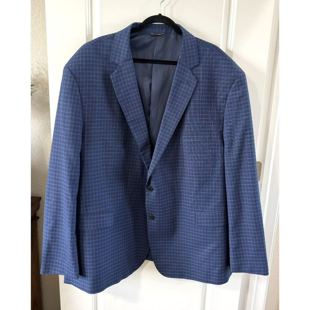 Oak Hill Blazer Mens 5XL 62/64R Blue Plaid Two Button Sport Coat